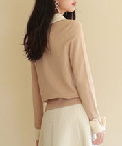 襟付きハイゲージ編みニットプルオーバーsdpxyf6301 ベージュ