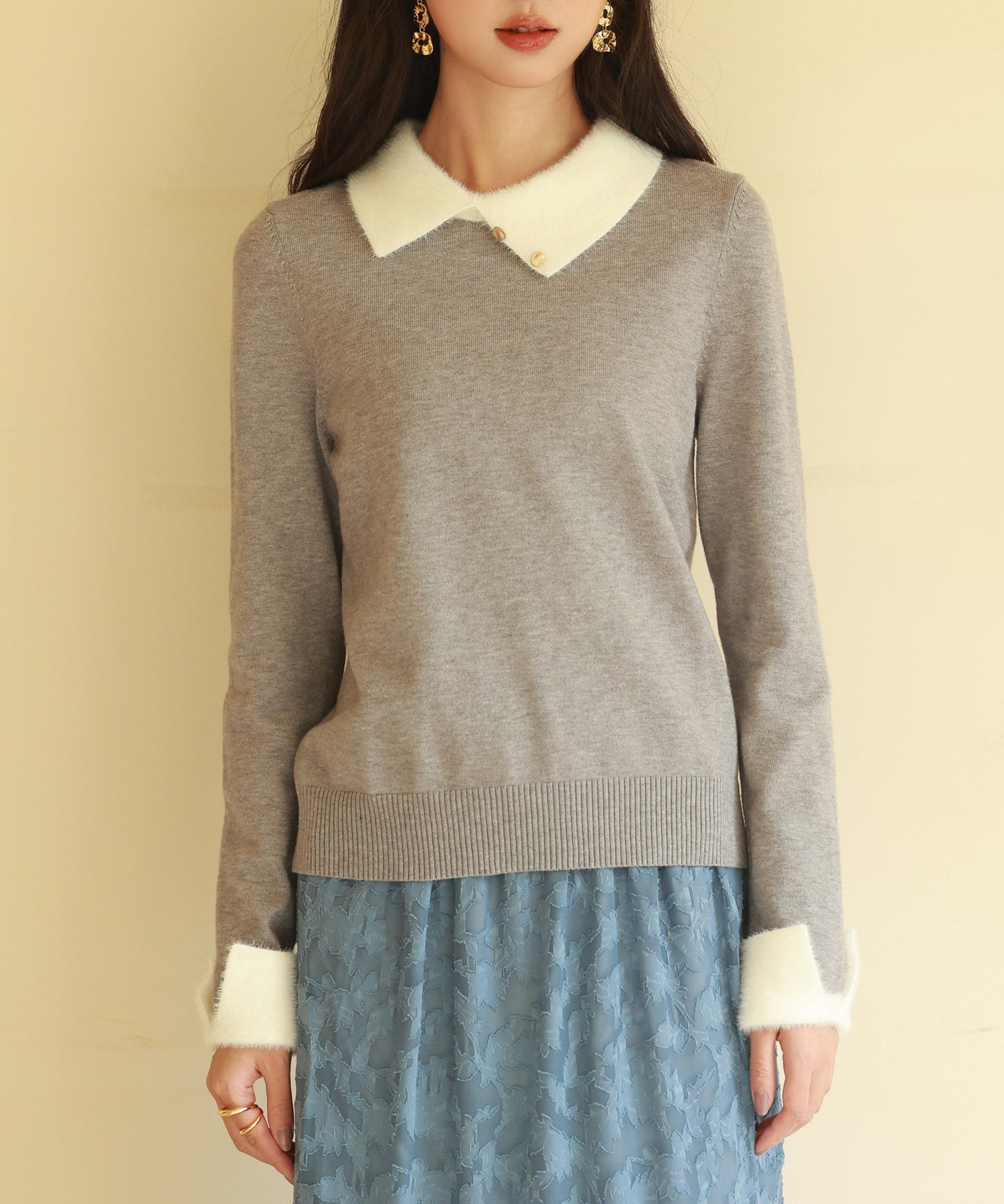 襟付きハイゲージ編みニットプルオーバーsdpxyf6301-103-18