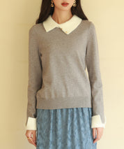 襟付きハイゲージ編みニットプルオーバーsdpxyf6301-103-18