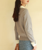 襟付きハイゲージ編みニットプルオーバーsdpxyf6301 グレー