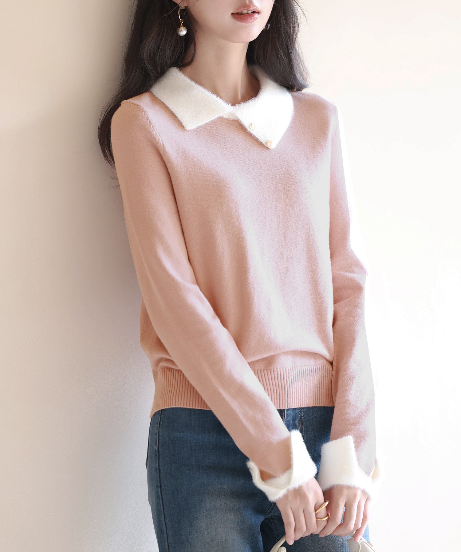 襟付きハイゲージ編みニットプルオーバーsdpxyf6301-103-26