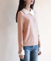 襟付きハイゲージ編みニットプルオーバーsdpxyf6301 ピンク