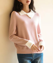 襟付きハイゲージ編みニットプルオーバーsdpxyf6301 ピンク