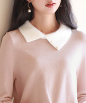 襟付きハイゲージ編みニットプルオーバーsdpxyf6301 ピンク