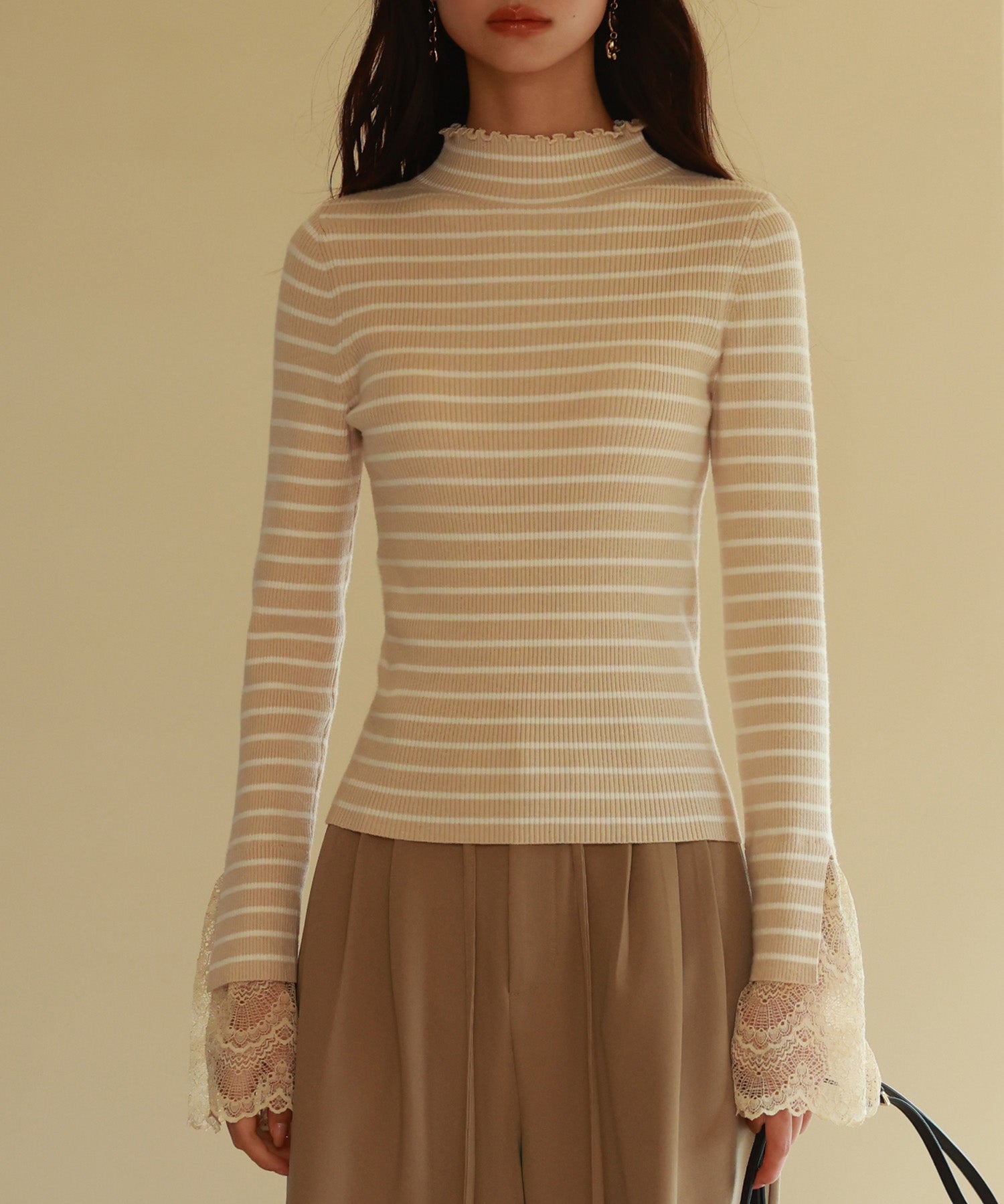 レース袖口プチハイネックニットsdpxyf6302-103-14