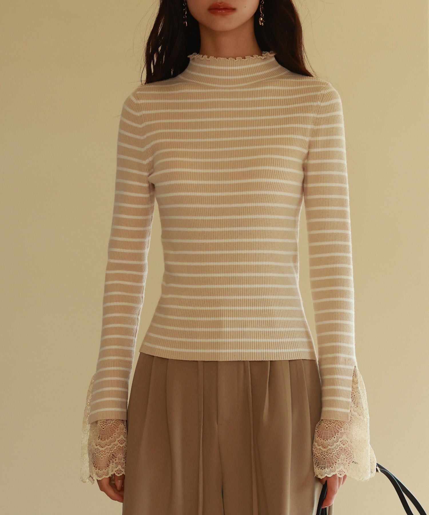 レース袖口プチハイネックニットsdpxyf6302-103-14