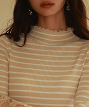 レース袖口プチハイネックニットsdpxyf6302 ベージュ