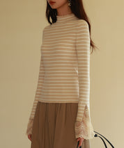 レース袖口プチハイネックニットsdpxyf6302 ベージュ