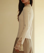 レース袖口プチハイネックニットsdpxyf6302 ベージュ