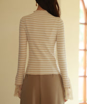 レース袖口プチハイネックニットsdpxyf6302 ベージュ