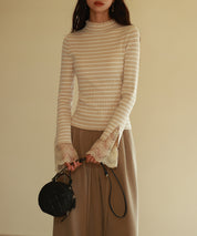 レース袖口プチハイネックニットsdpxyf6302 ベージュ