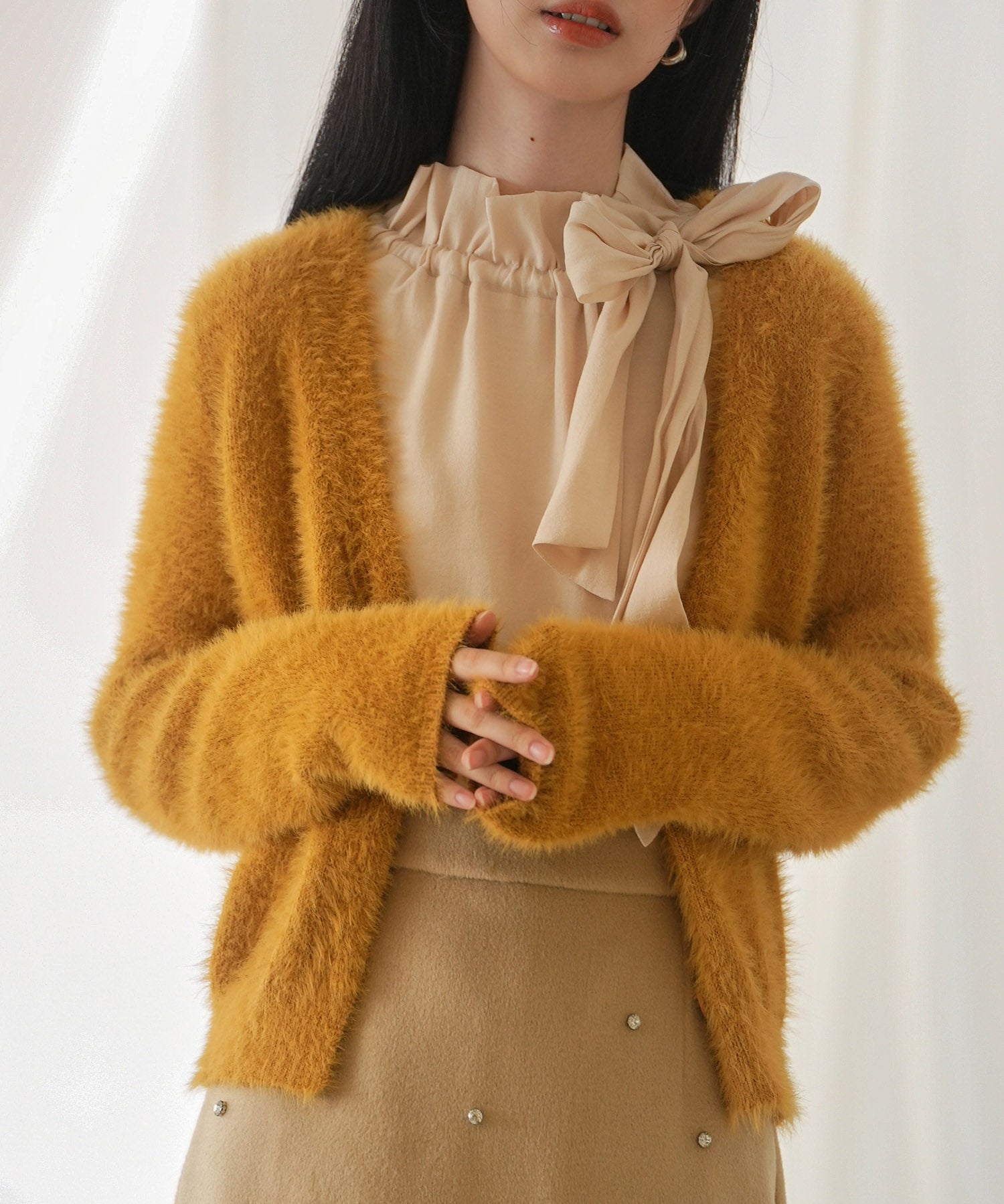 柔らかいシャギーニットカーディガンsdpxyf6310 キャメル