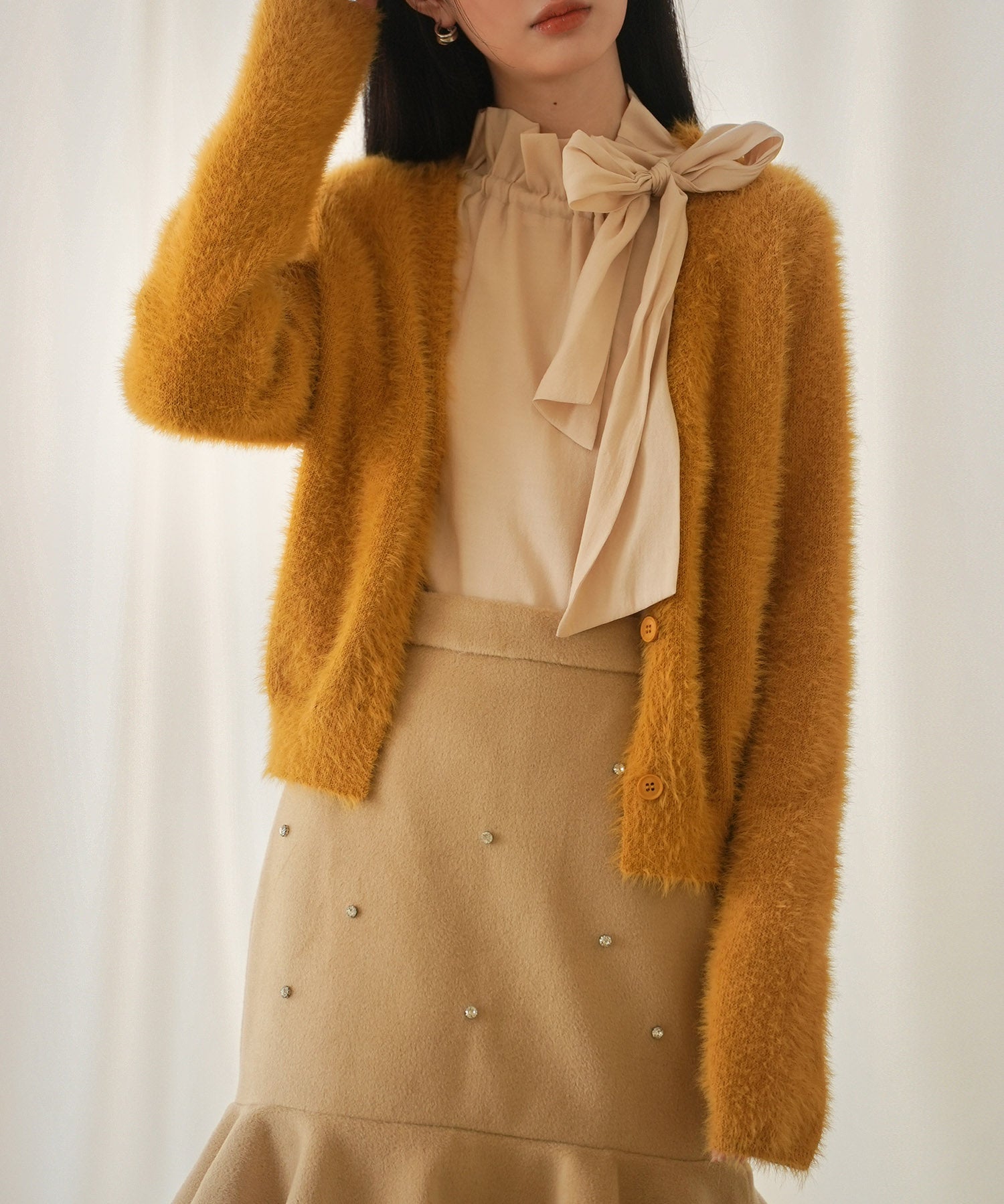 柔らかいシャギーニットカーディガンsdpxyf6310 キャメル