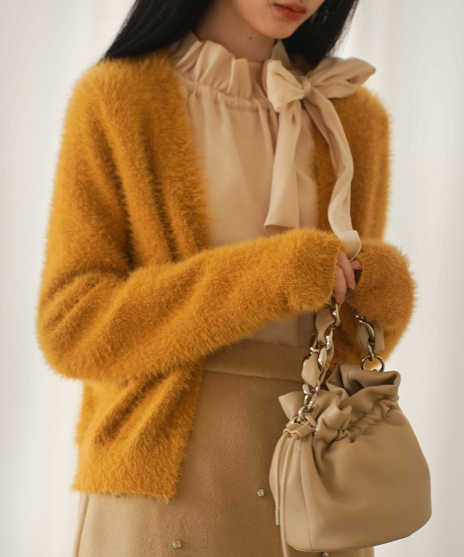 柔らかいシャギーニットカーディガンsdpxyf6310 キャメル