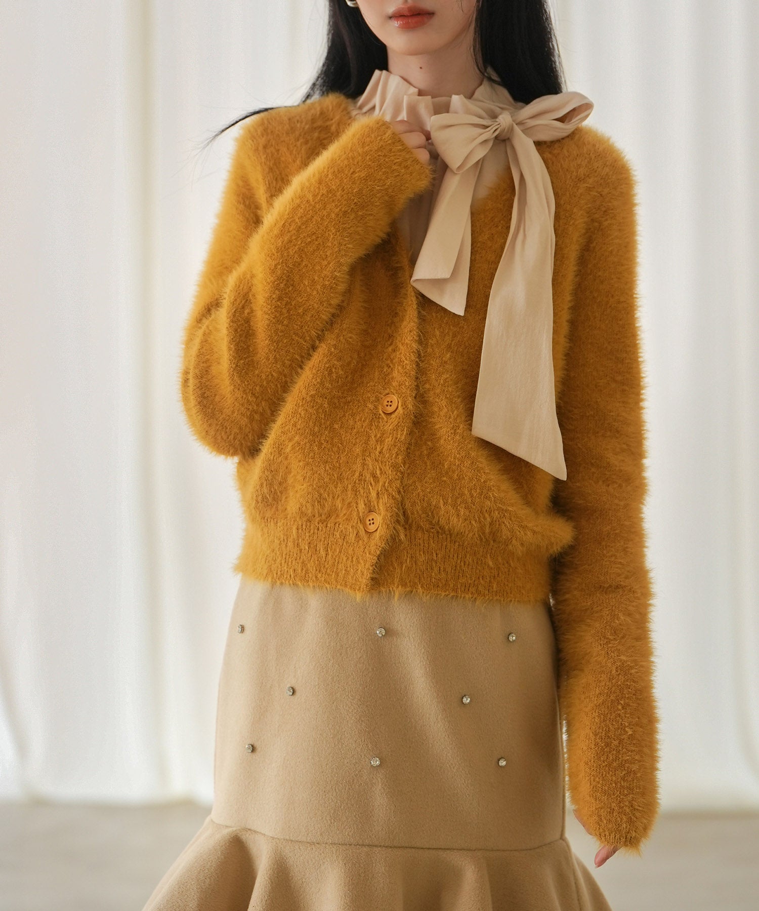 柔らかいシャギーニットカーディガンsdpxyf6310 キャメル