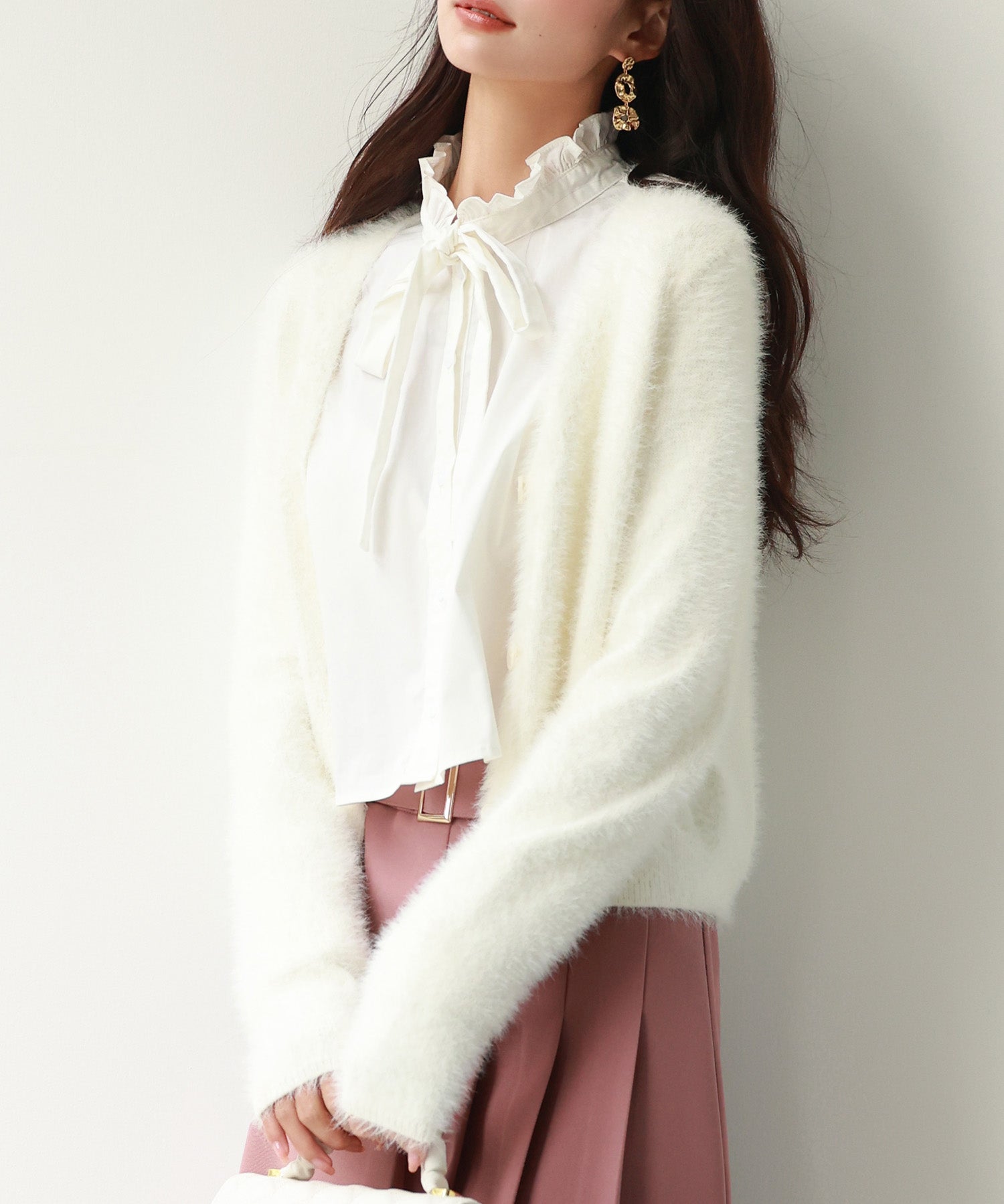 柔らかいシャギーニットカーディガンsdpxyf6310 ホワイト