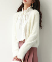 柔らかいシャギーニットカーディガンsdpxyf6310 ホワイト