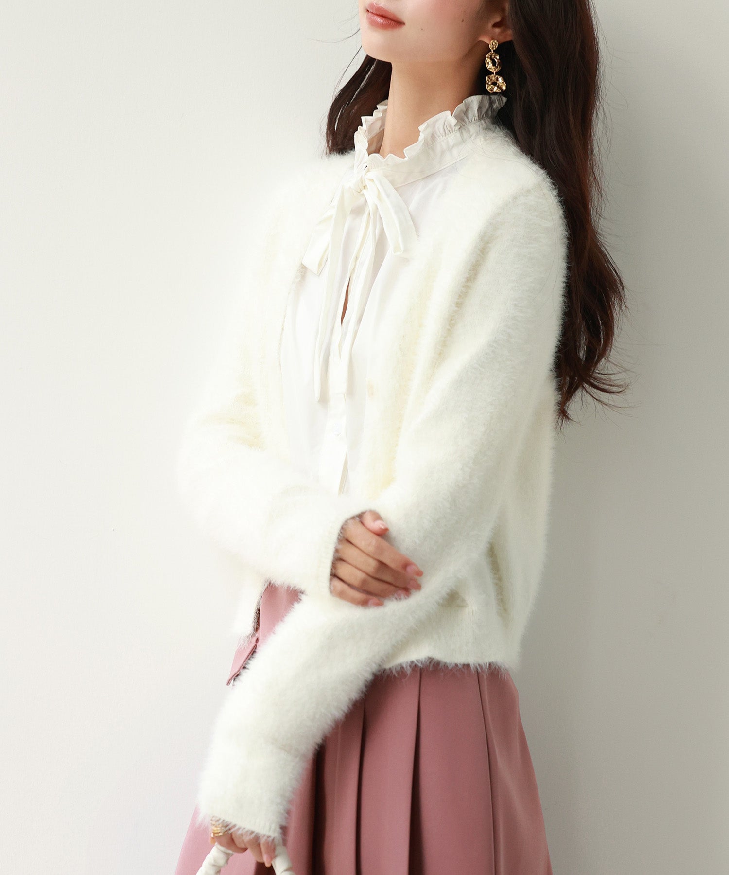 柔らかいシャギーニットカーディガンsdpxyf6310 ホワイト