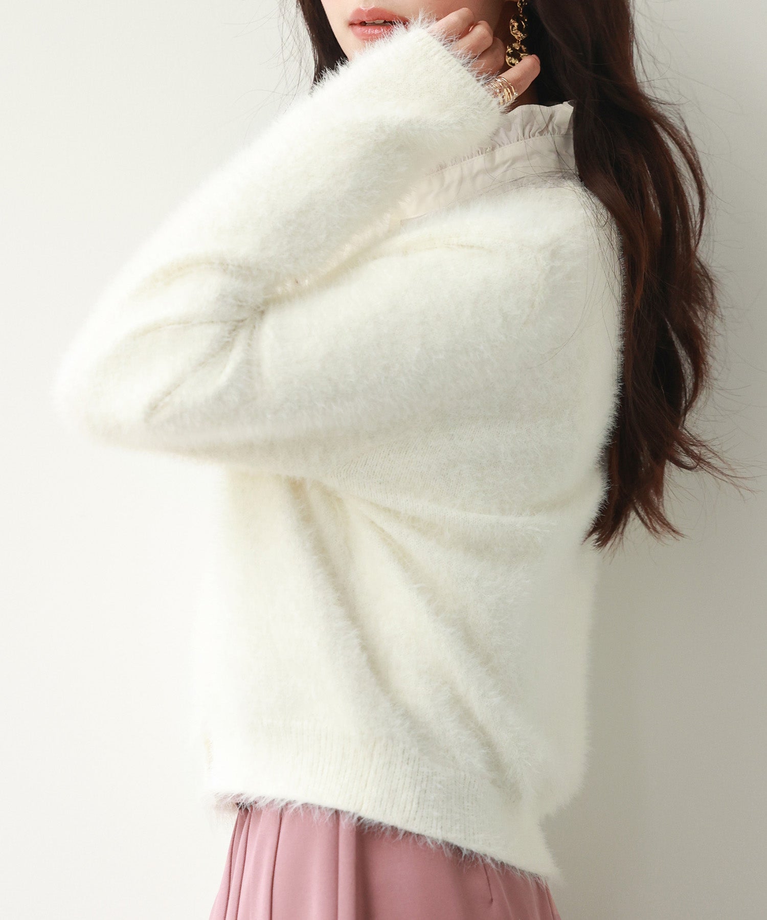 柔らかいシャギーニットカーディガンsdpxyf6310 ホワイト