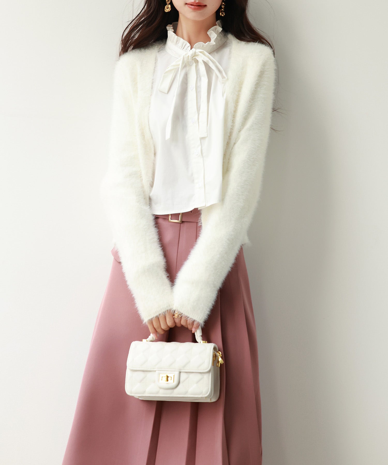 柔らかいシャギーニットカーディガンsdpxyf6310 ホワイト