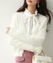 柔らかいシャギーニットカーディガンsdpxyf6310 ホワイト