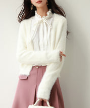 柔らかいシャギーニットカーディガンsdpxyf6310 ホワイト