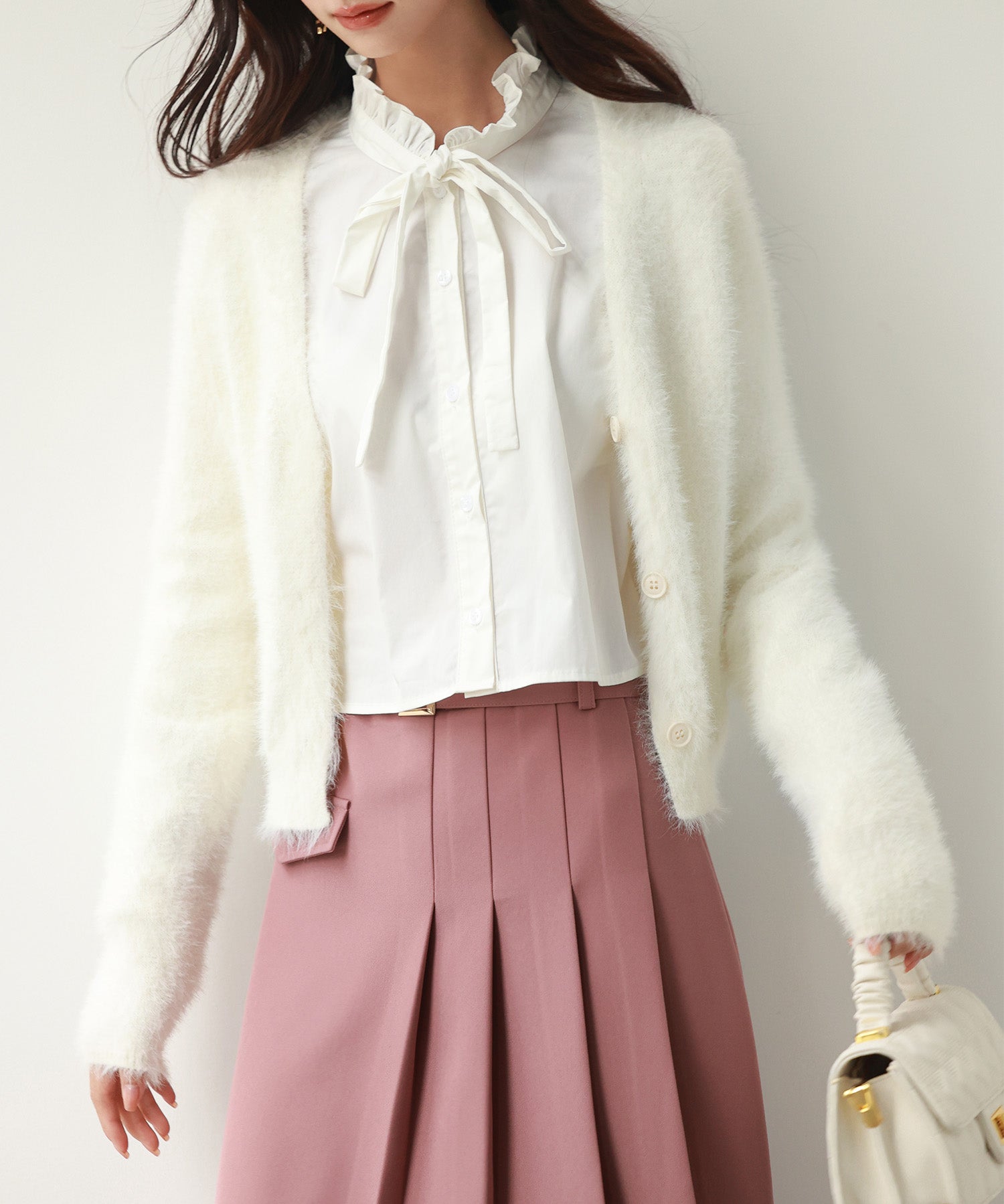 柔らかいシャギーニットカーディガンsdpxyf6310 ホワイト