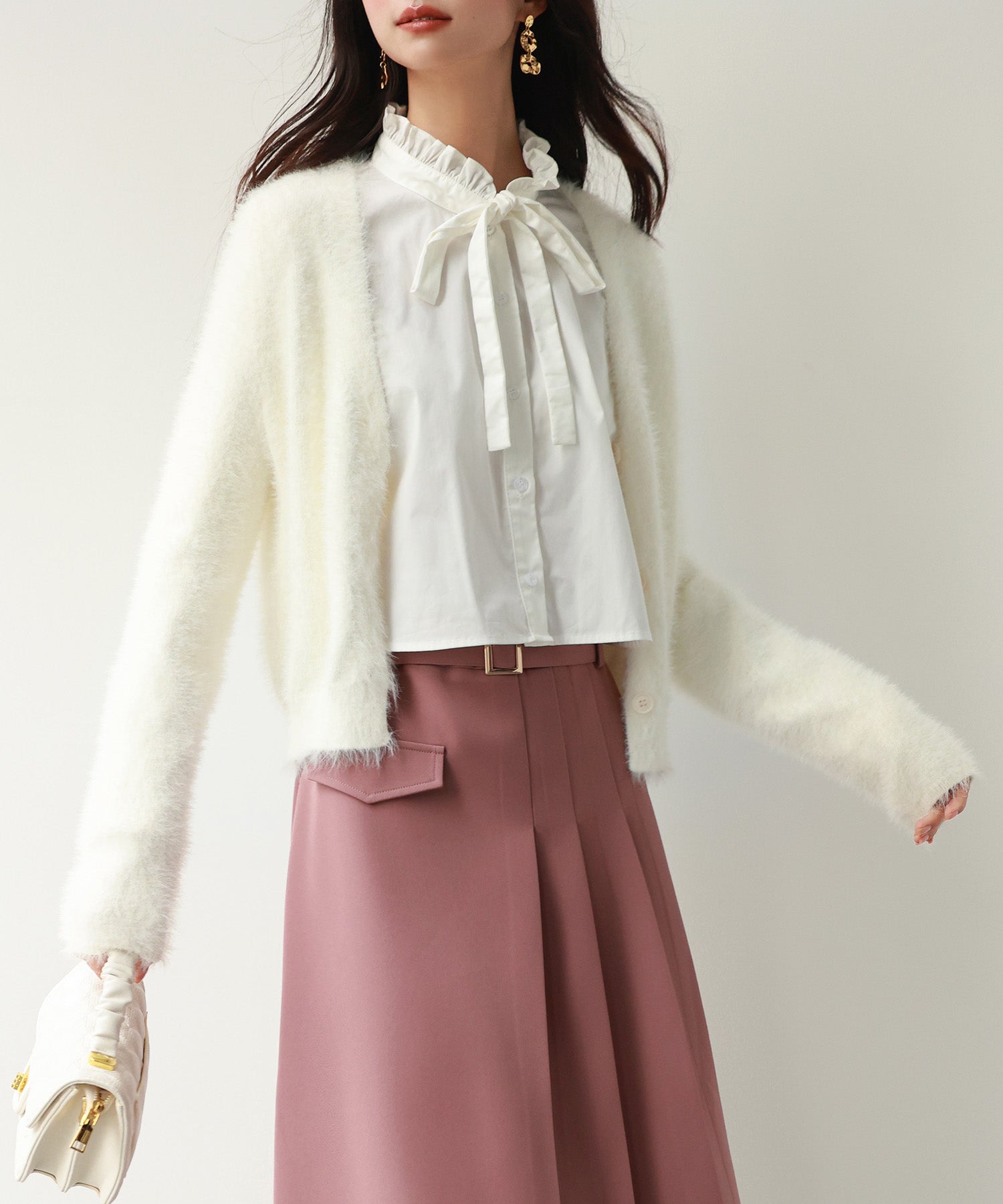 柔らかいシャギーニットカーディガンsdpxyf6310 ホワイト