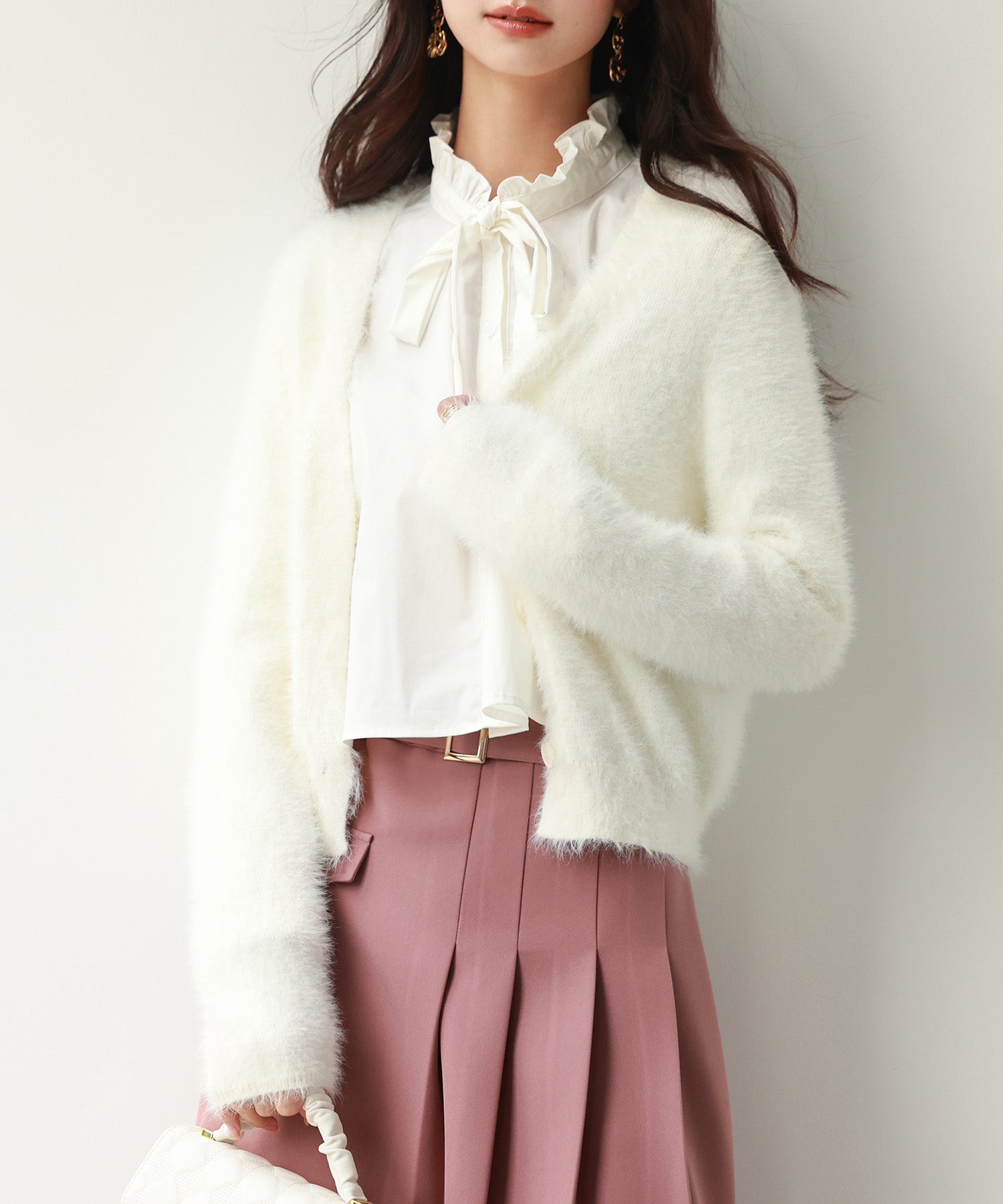 柔らかいシャギーニットカーディガンsdpxyf6310 ホワイト