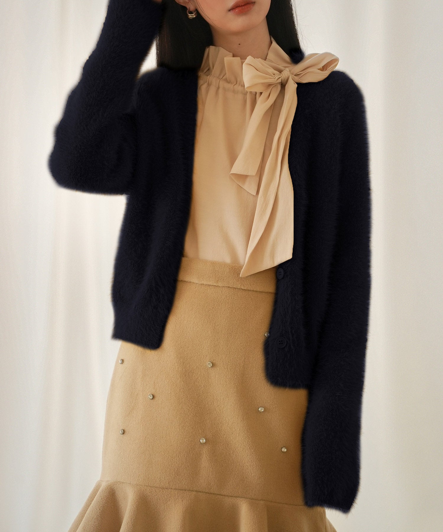 柔らかいシャギーニットカーディガンsdpxyf6310 ブラック