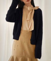 柔らかいシャギーニットカーディガンsdpxyf6310 ブラック