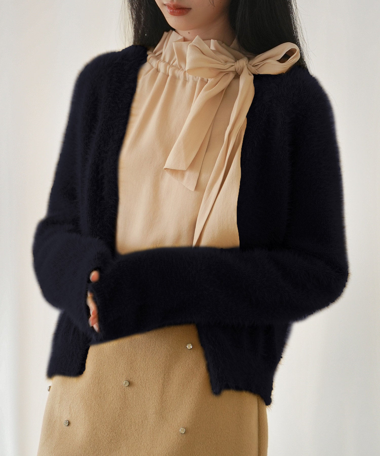 柔らかいシャギーニットカーディガンsdpxyf6310 ブラック