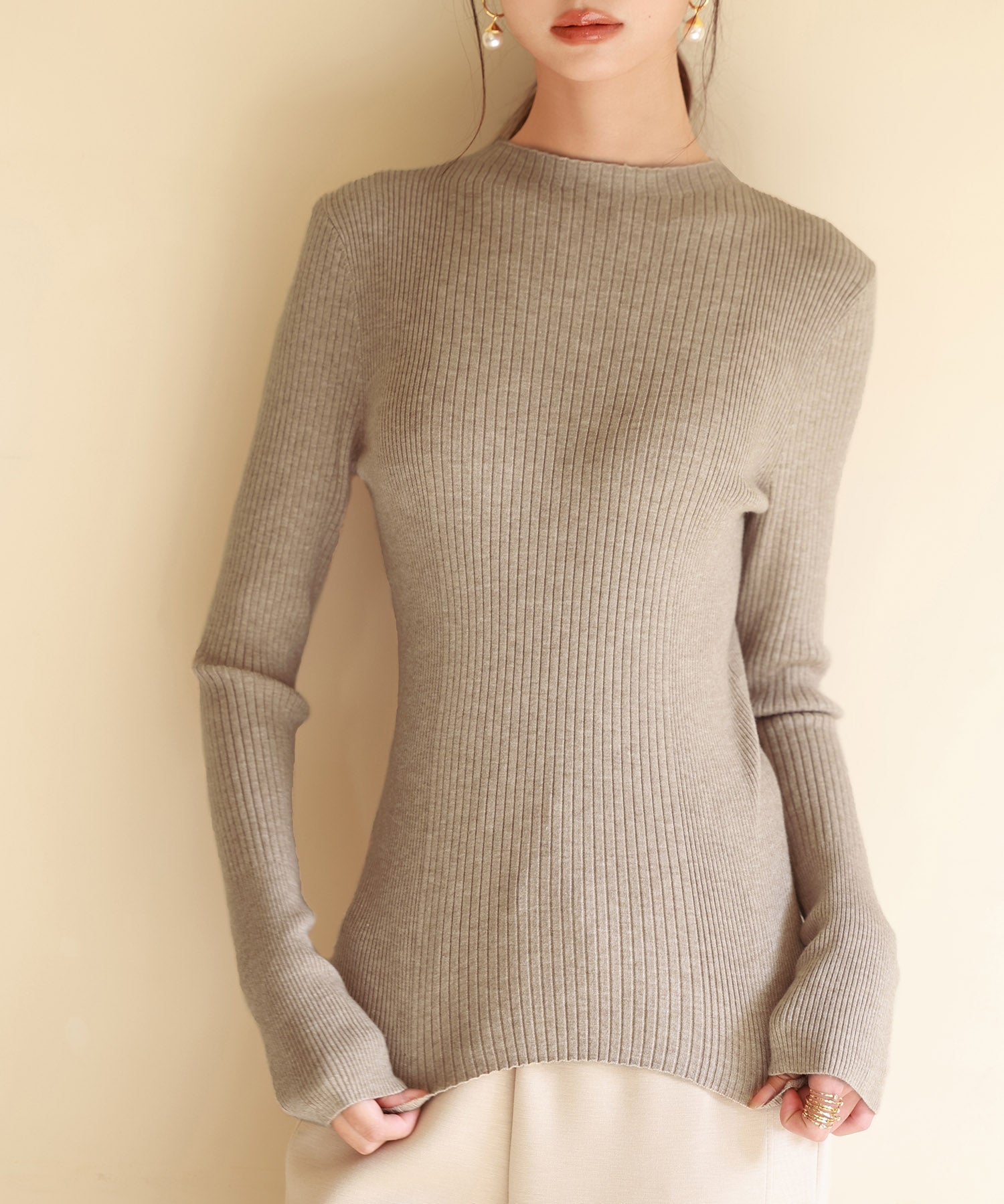 ランダムリブリブ編みニットプルオーバーsdpxyf6313 ベージュ