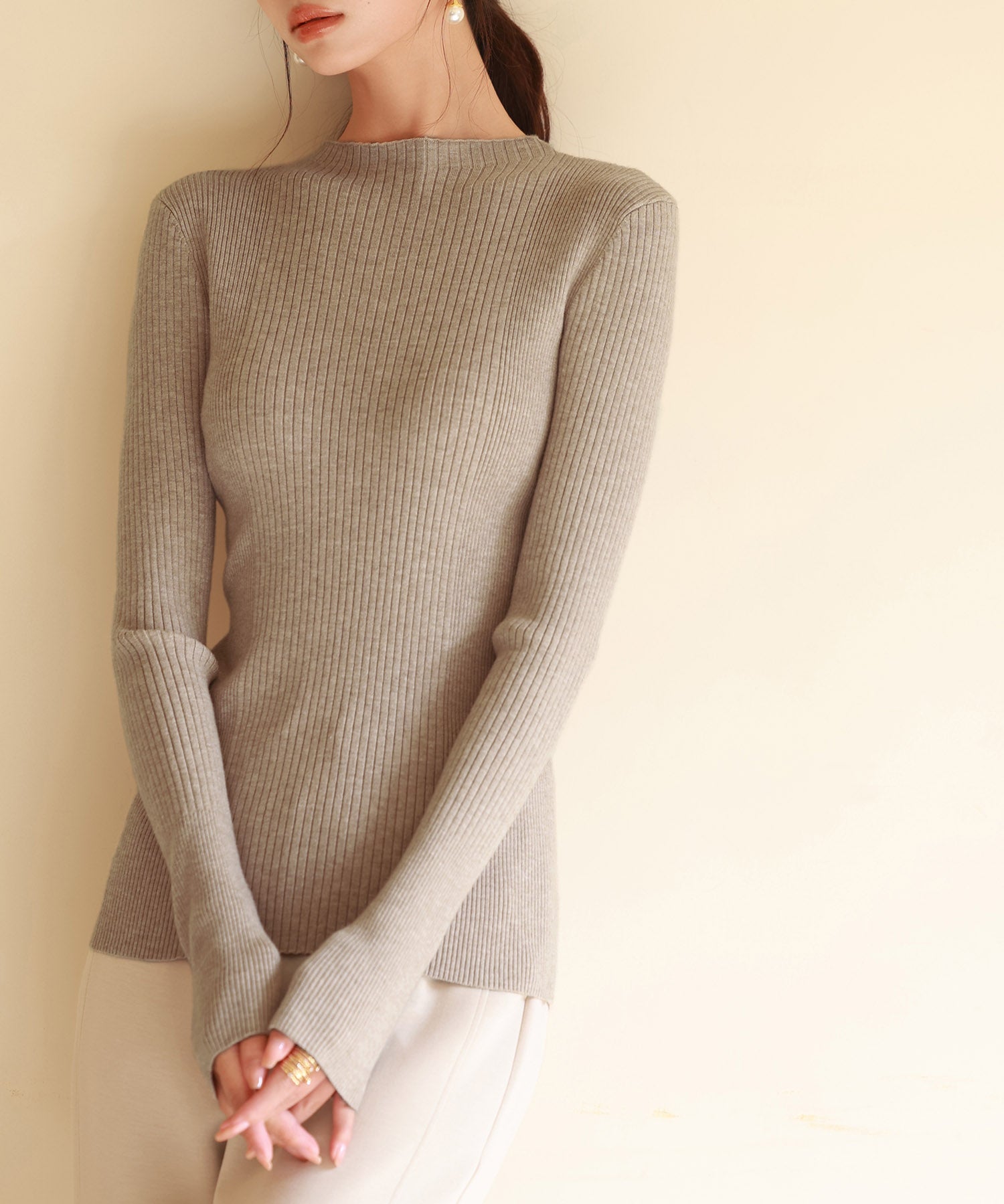 ランダムリブリブ編みニットプルオーバーsdpxyf6313 ベージュ