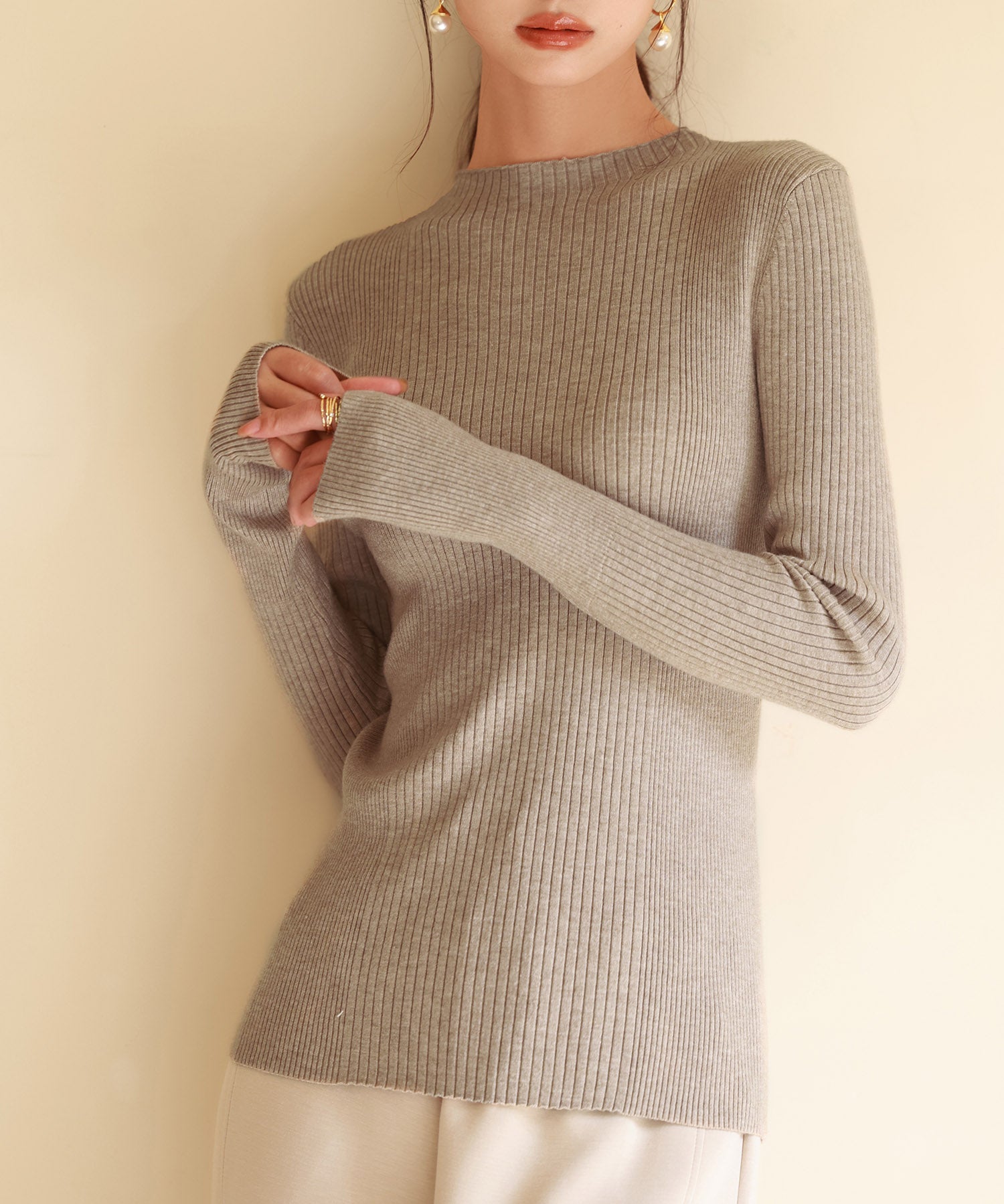 ランダムリブリブ編みニットプルオーバーsdpxyf6313 ベージュ