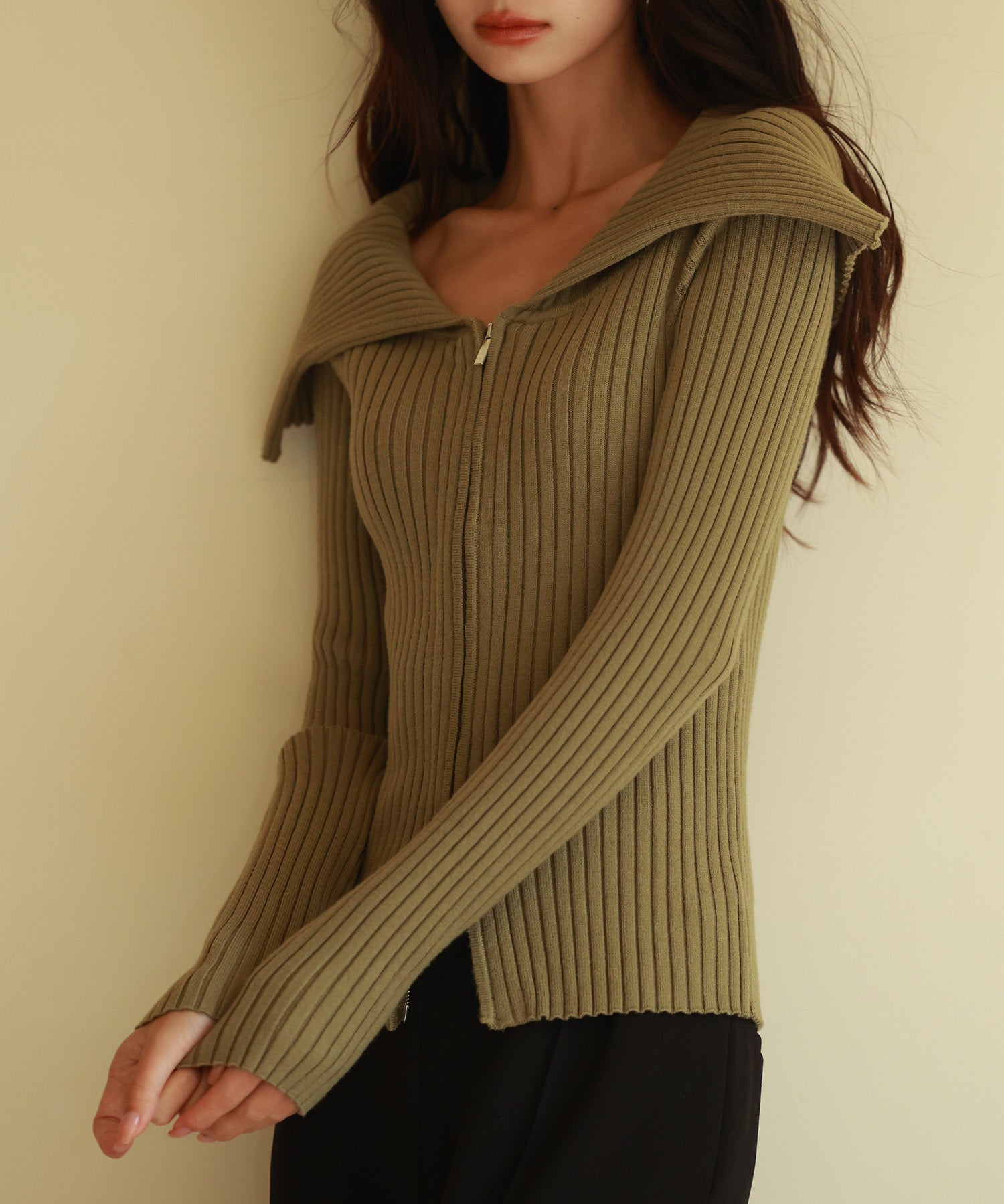 2wayジップニットプルオーバーsdpxyf6317 カーキ