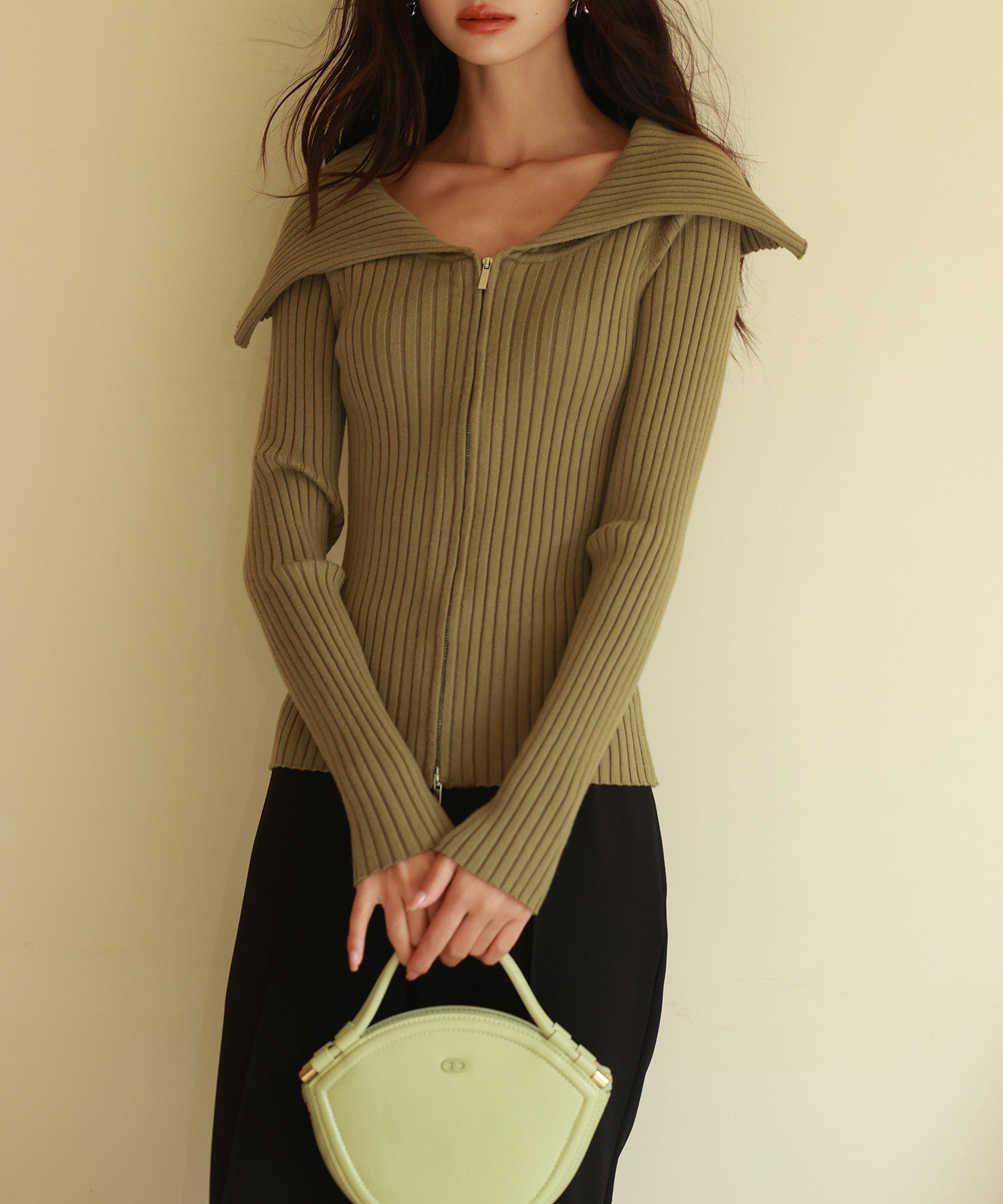 2wayジップニットプルオーバーsdpxyf6317 カーキ