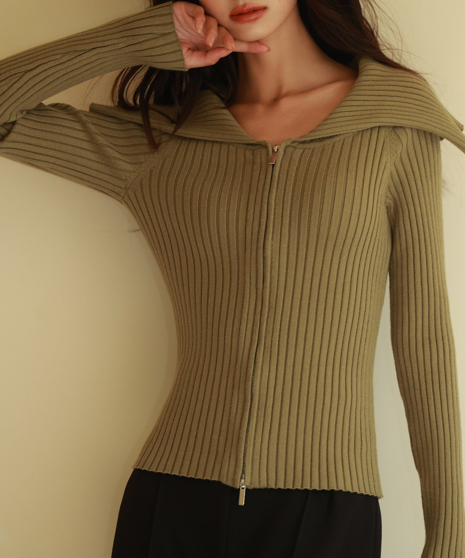 2wayジップニットプルオーバーsdpxyf6317 カーキ