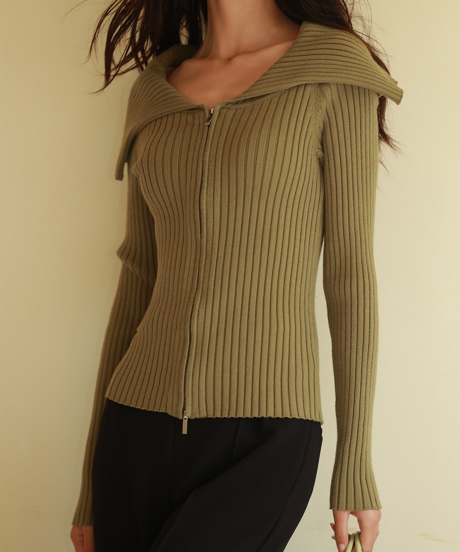 2wayジップニットプルオーバーsdpxyf6317 カーキ