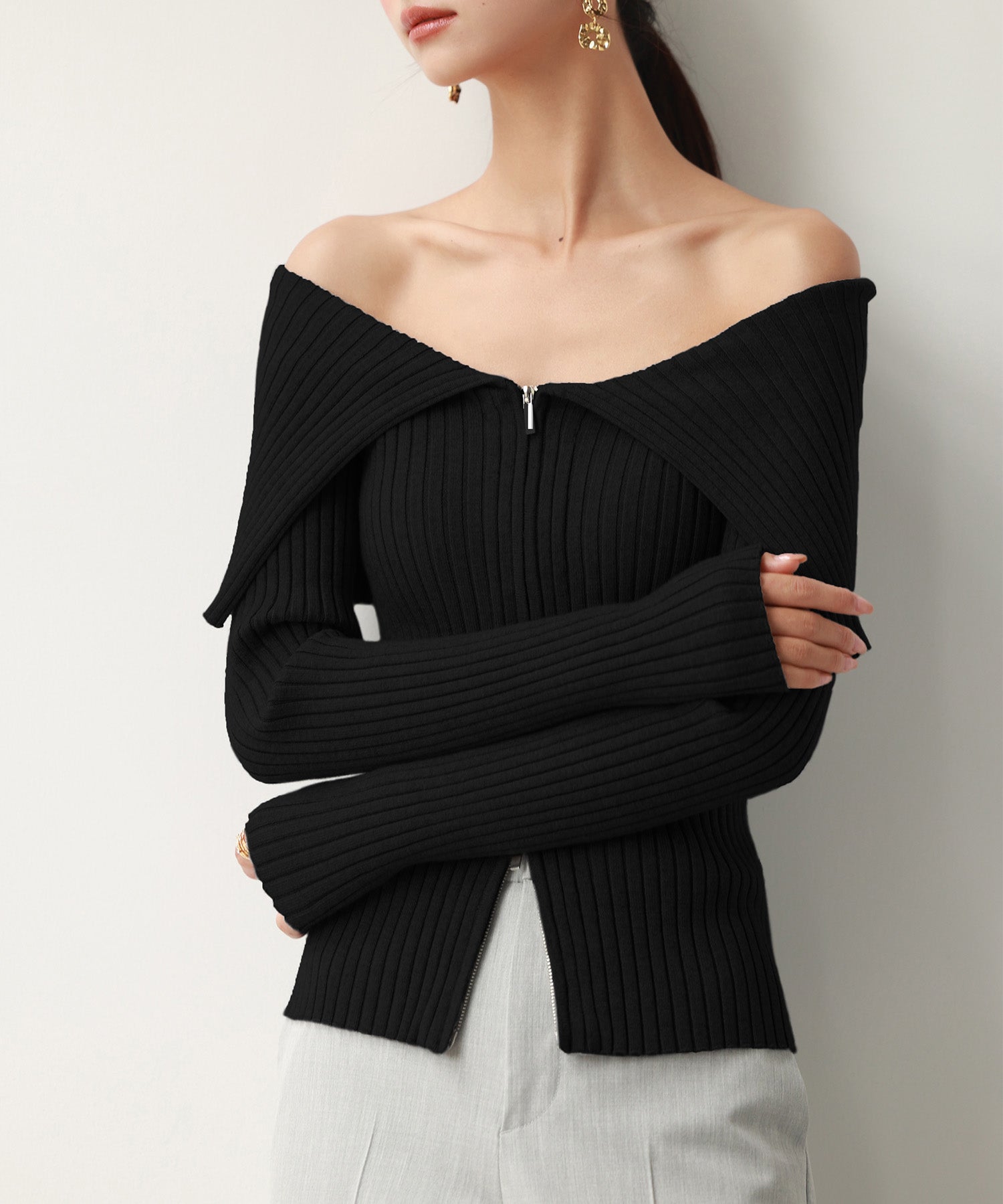 2wayジップニットプルオーバーsdpxyf6317 ブラック