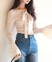 フレア袖ニットプルオーバsdpxyf6318 ベージュ