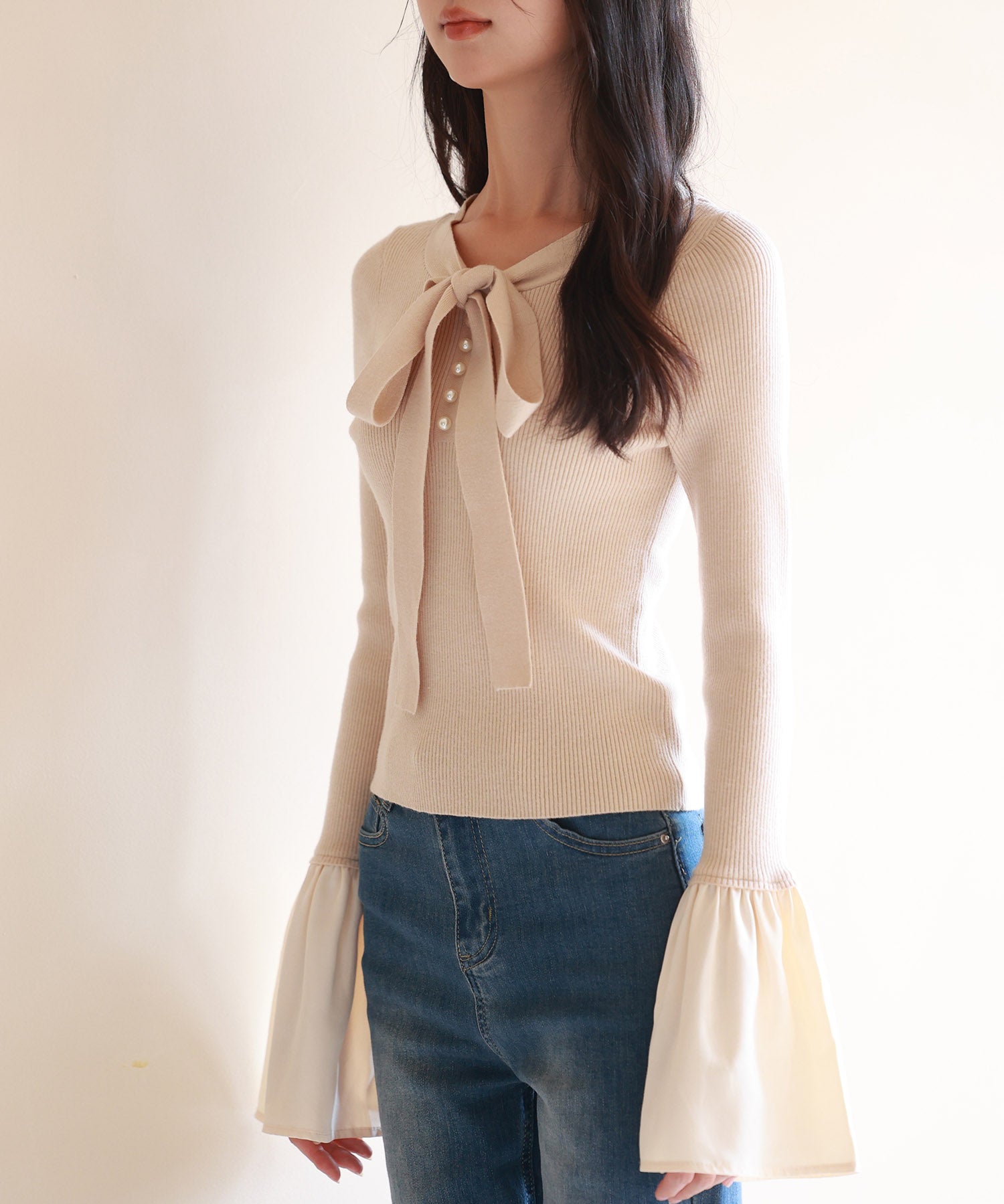 フレア袖ニットプルオーバsdpxyf6318 ベージュ