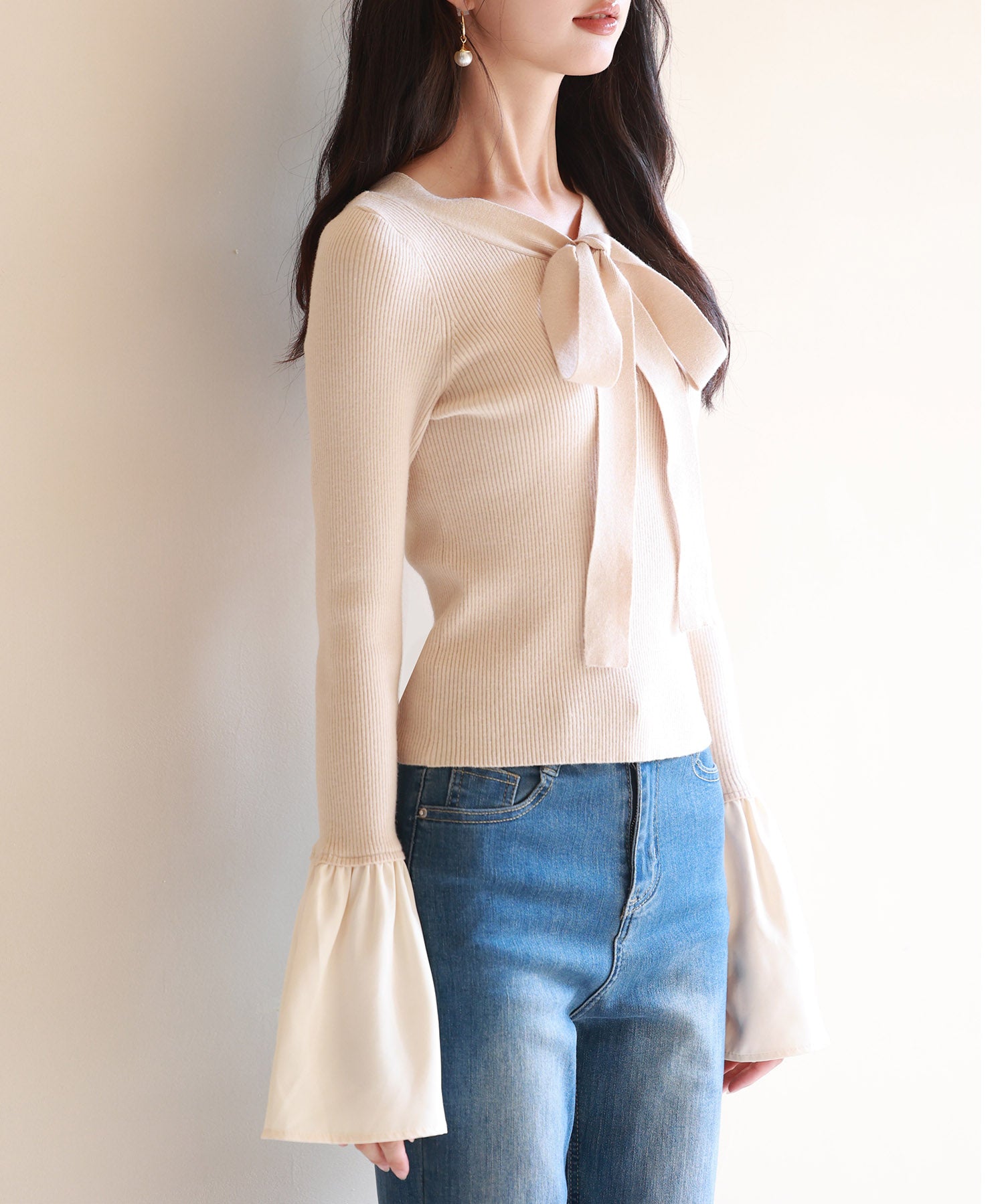 フレア袖ニットプルオーバsdpxyf6318 ベージュ