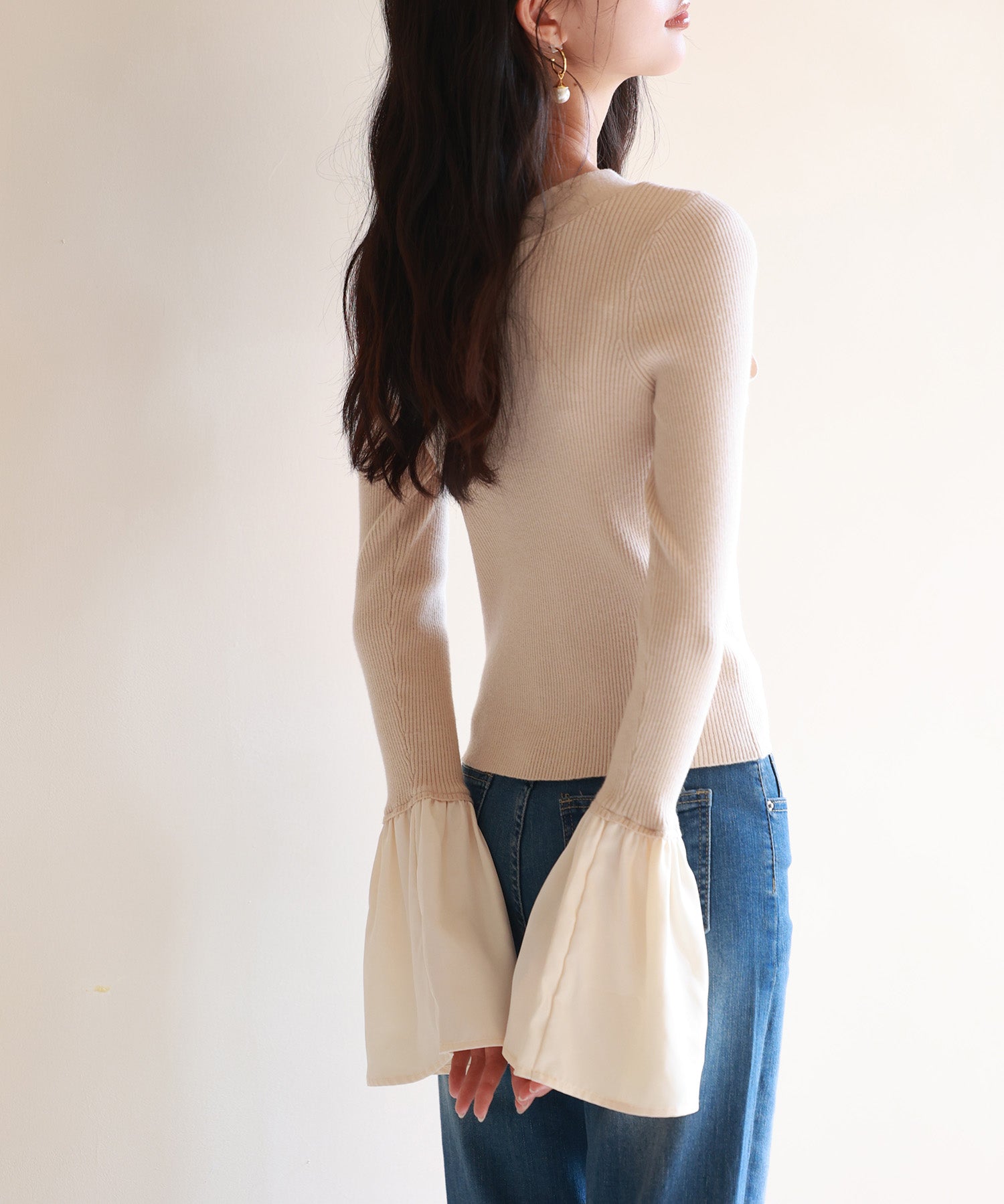 フレア袖ニットプルオーバsdpxyf6318 ベージュ