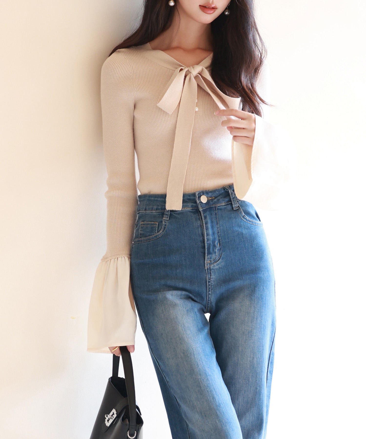 フレア袖ニットプルオーバsdpxyf6318 ベージュ