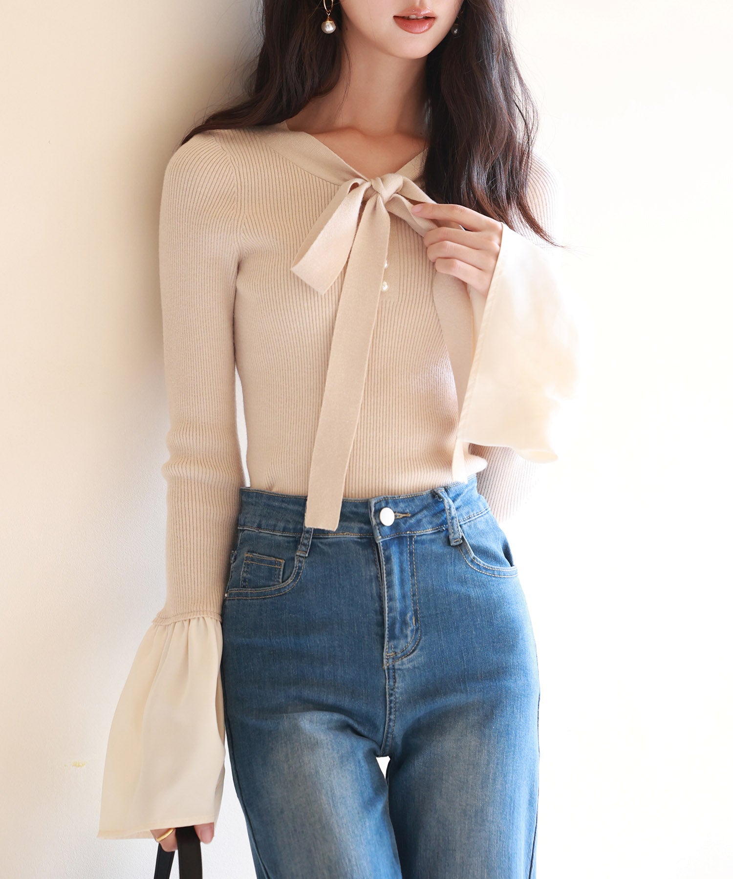 フレア袖ニットプルオーバsdpxyf6318 ベージュ