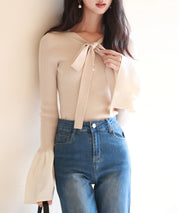 フレア袖ニットプルオーバsdpxyf6318 ベージュ