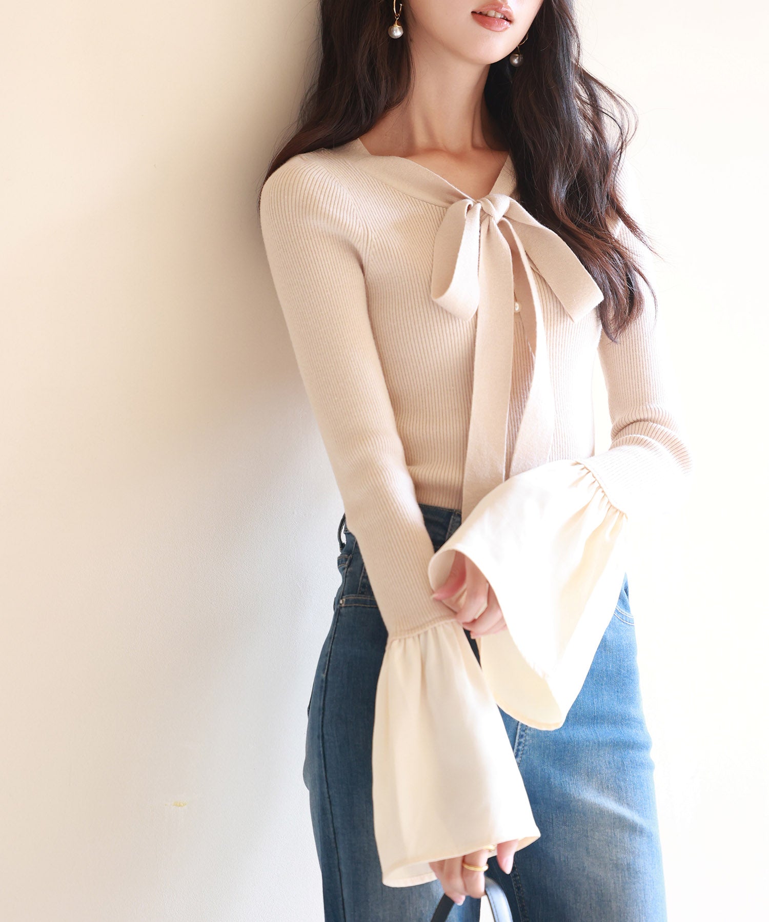 フレア袖ニットプルオーバsdpxyf6318 ベージュ