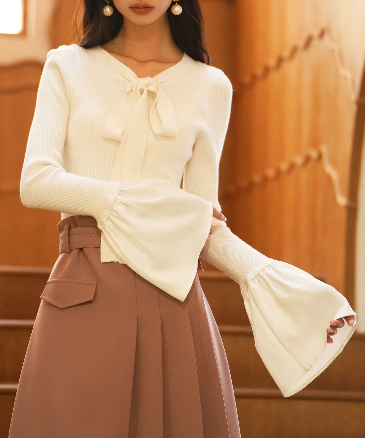 フレア袖ニットプルオーバsdpxyf6318 アイボリー