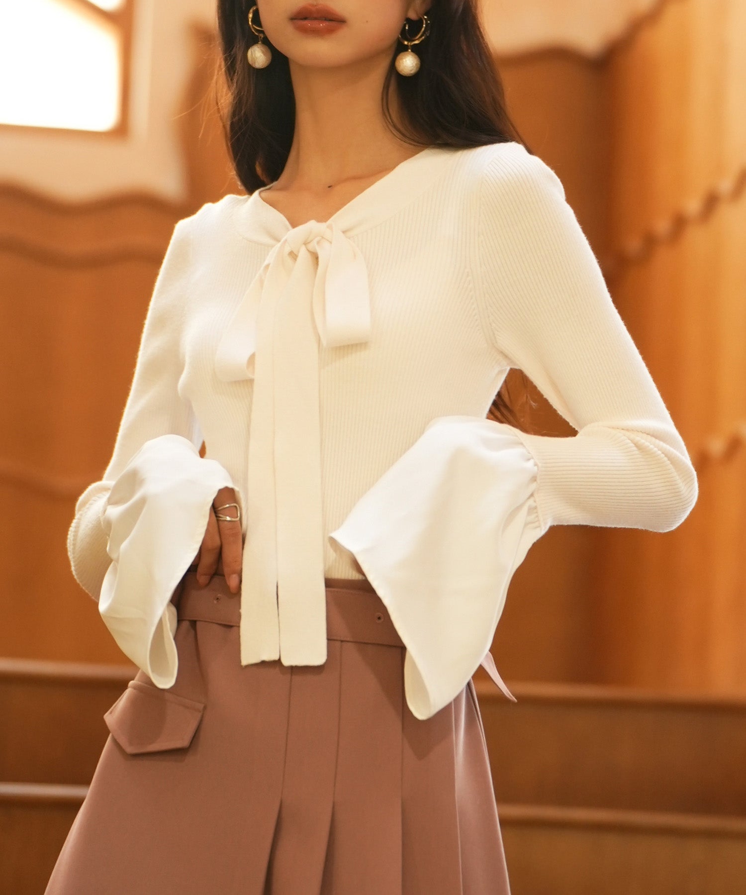 フレア袖ニットプルオーバsdpxyf6318 アイボリー